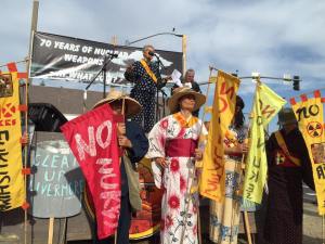 Chizu Hamada with the No Nukes Action speaks at today's protest on the 708th anniversary of the dropping of the Atomic bomb over Hiroshima
